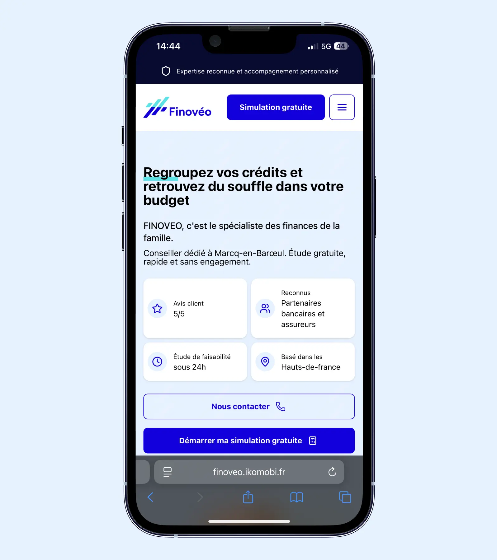 Ecran mobile de la landing page