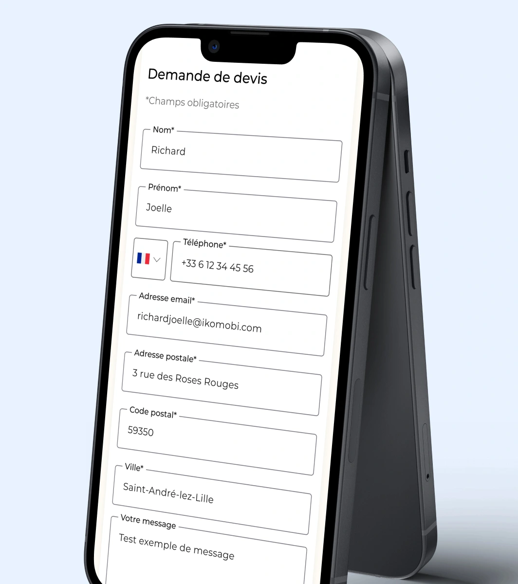 Ecran où l’utilisateur remplit ses infos